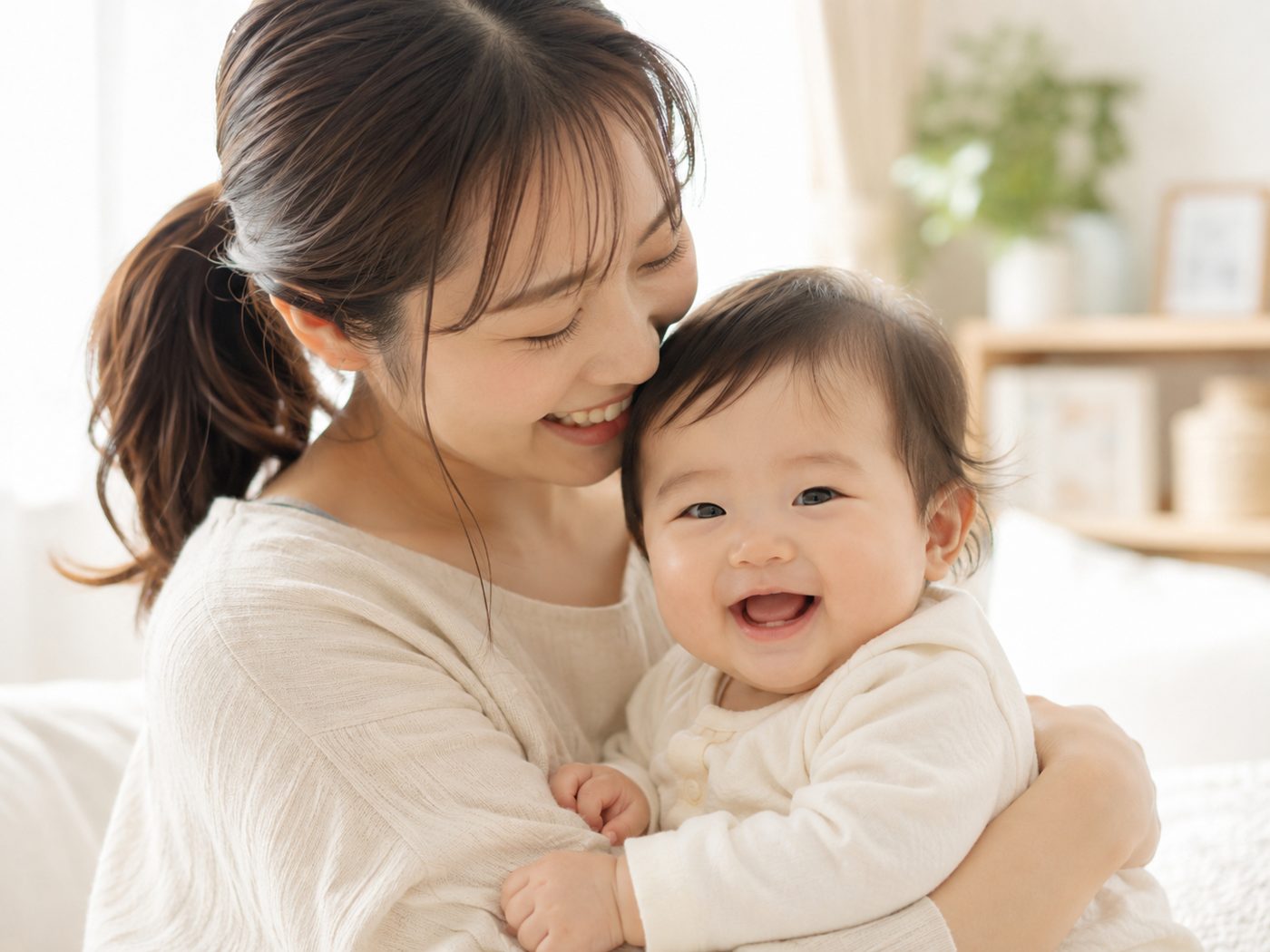 笑顔のお母さんと赤ちゃん