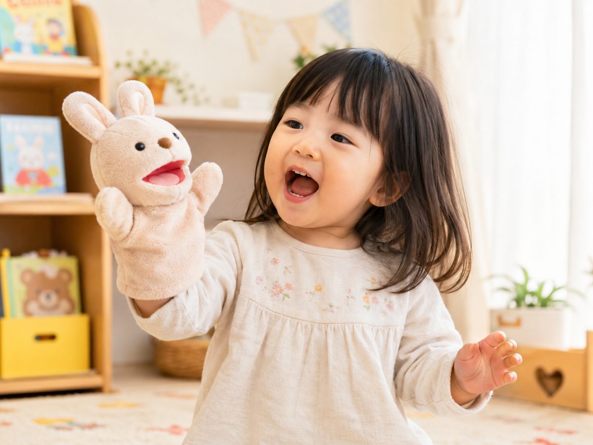 パペットと一緒に楽しむレッスンの様子